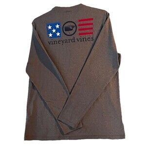 Vineyard Vines Performance American Flag Long Sleeve T Shirt Boys XL Gray